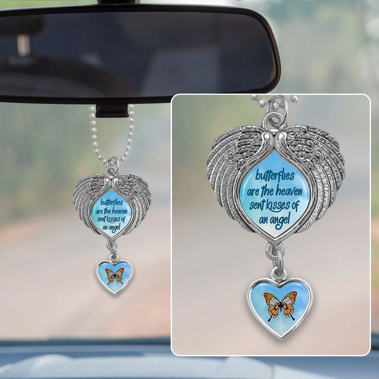 Butterflies Are The Heaven Sent Kisses Of An Angel Blue Sky Wings Rearview Mirror Charm