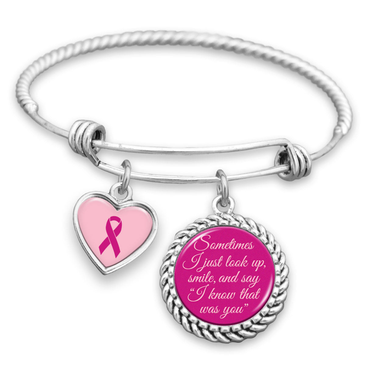 Know That Was You Breast Cancer Heart Ribbon Charm Bracelet
