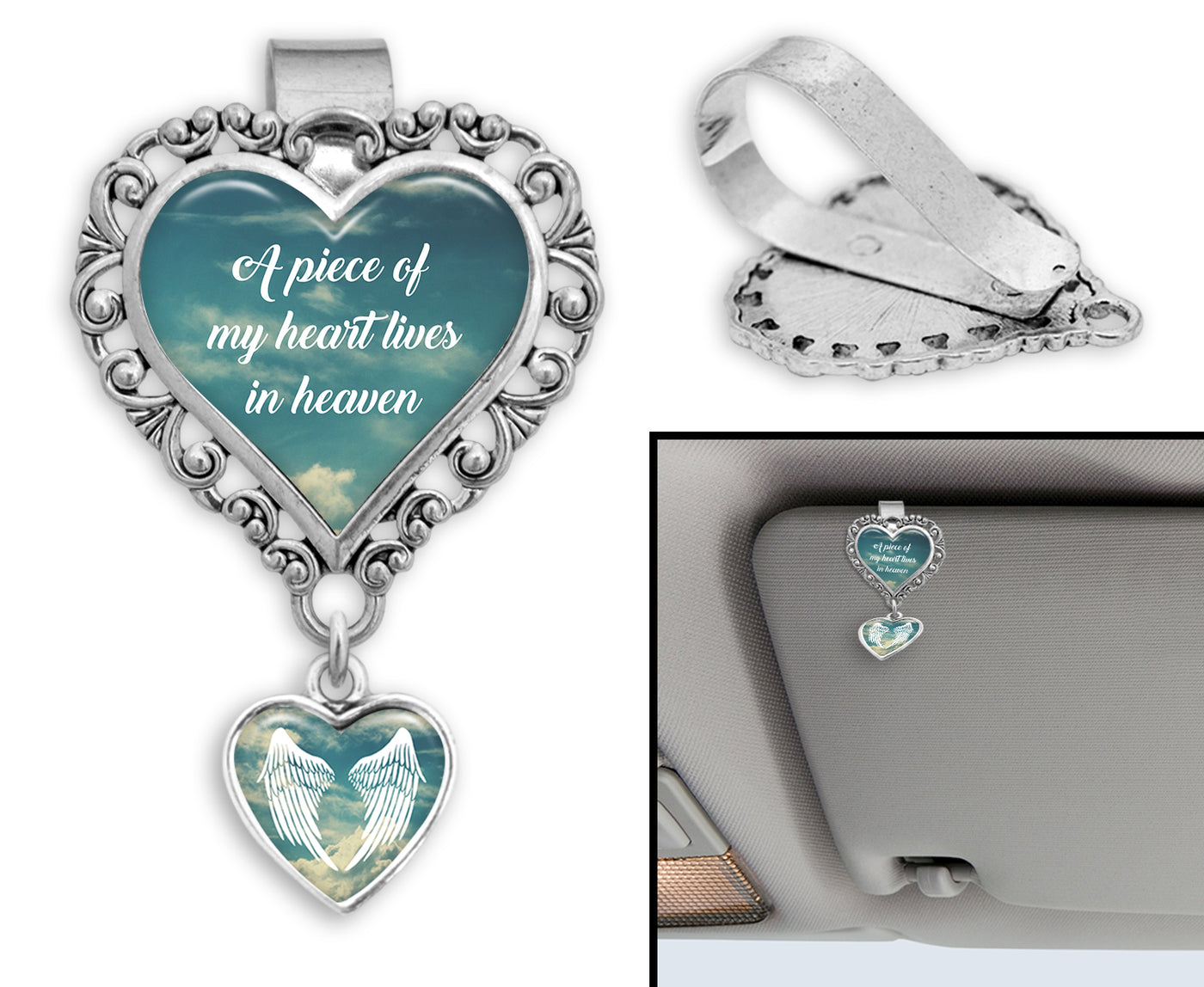 A Piece Of My Heart Lives In Heaven Heart Auto Visor Clip