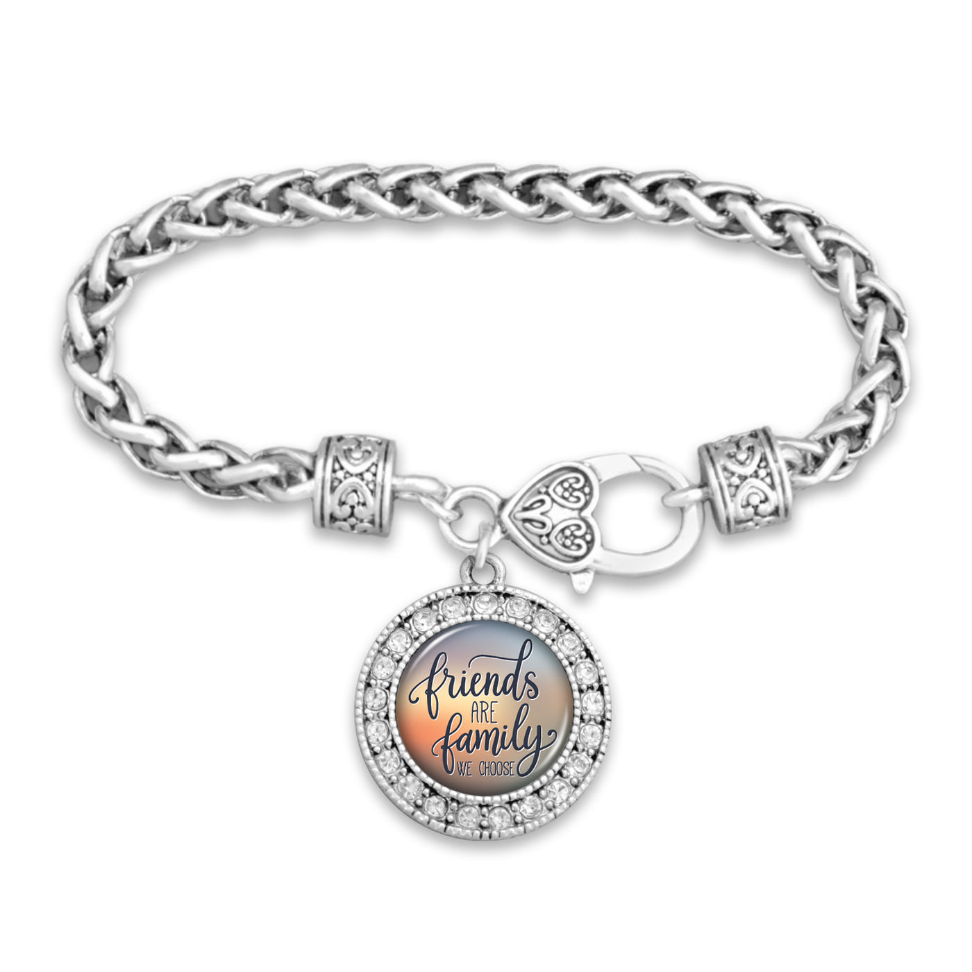 Friends Are The Family We Choose Silver Braided Clasp Bracelet