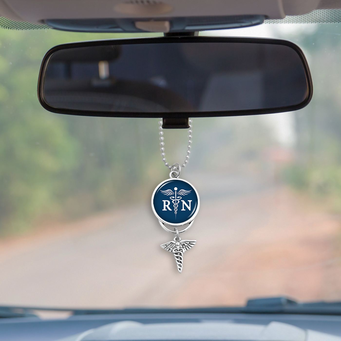 Navy & White RN Rearview Mirror Charm