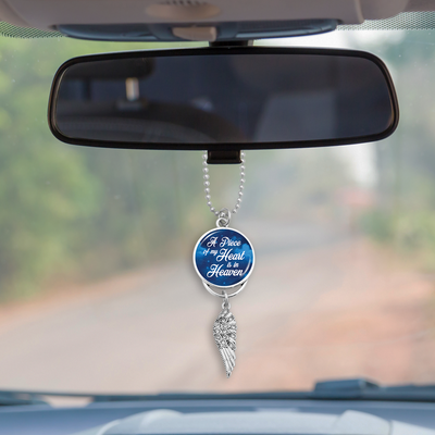 A Piece Of My Heart Is In Heaven Starry Sky Crystal Wing Rearview Mirror Charm