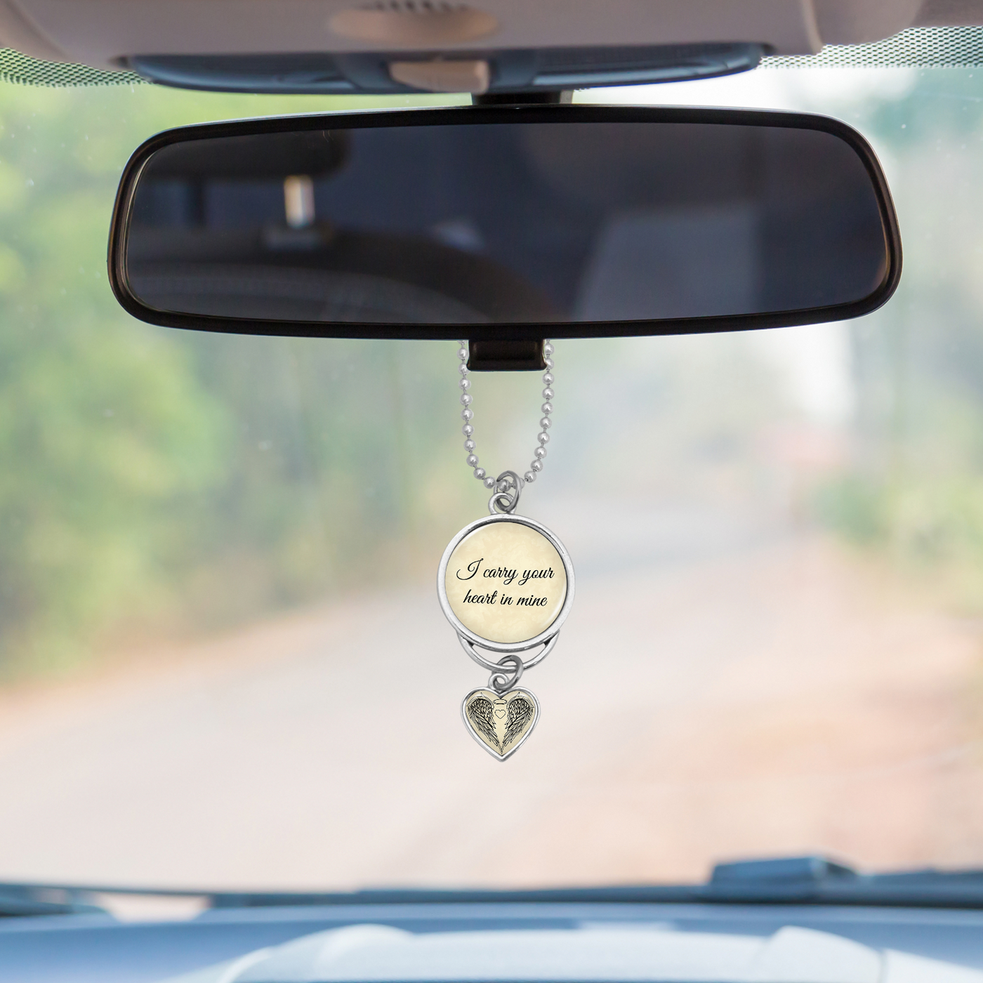 I Carry Your Heart In Mine Rearview Mirror Charm