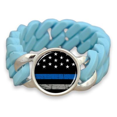 Thin Blue Line Flag Colored Silicone Stretch Bracelet