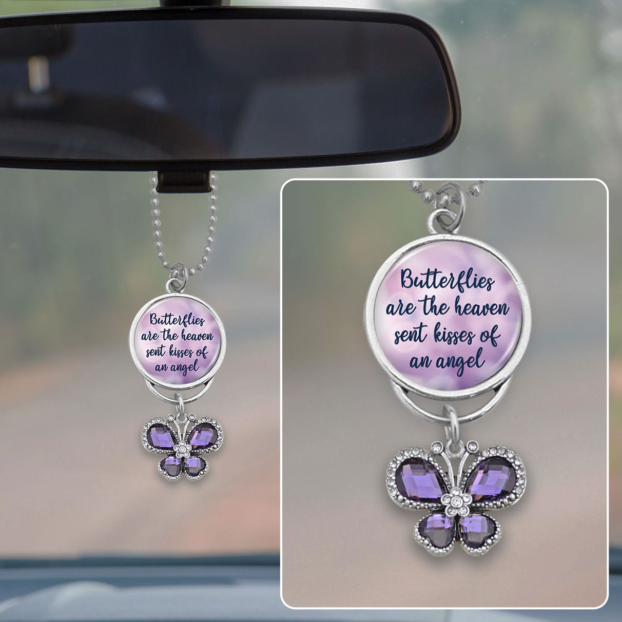 Butterflies Are The Heaven Sent Kisses Of An Angel Crystal Butterfly Rearview Mirror Charm