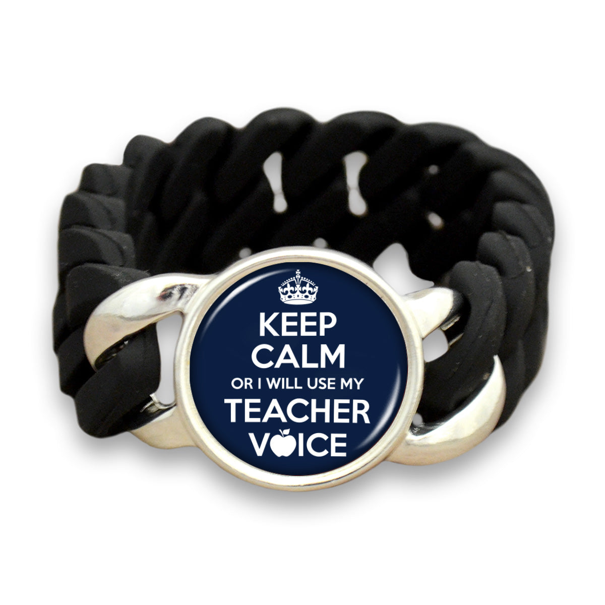 Keep Calm Or I Will Use My Teacher Voice Colored Silicone Stretch Bracelet