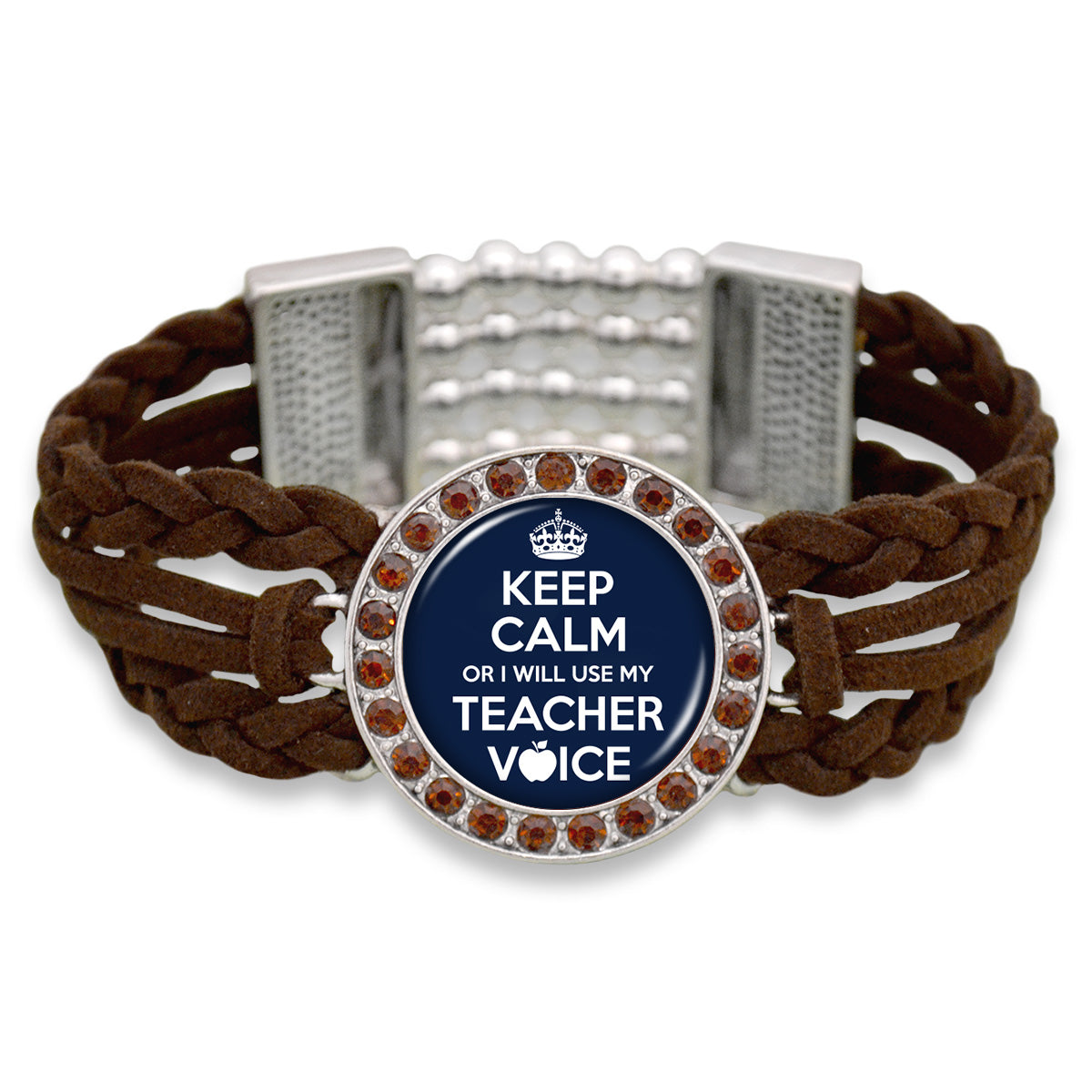 "Keep Calm Or I Will Use My Teacher Voice" Outdoors Suede Stretch Bracelet