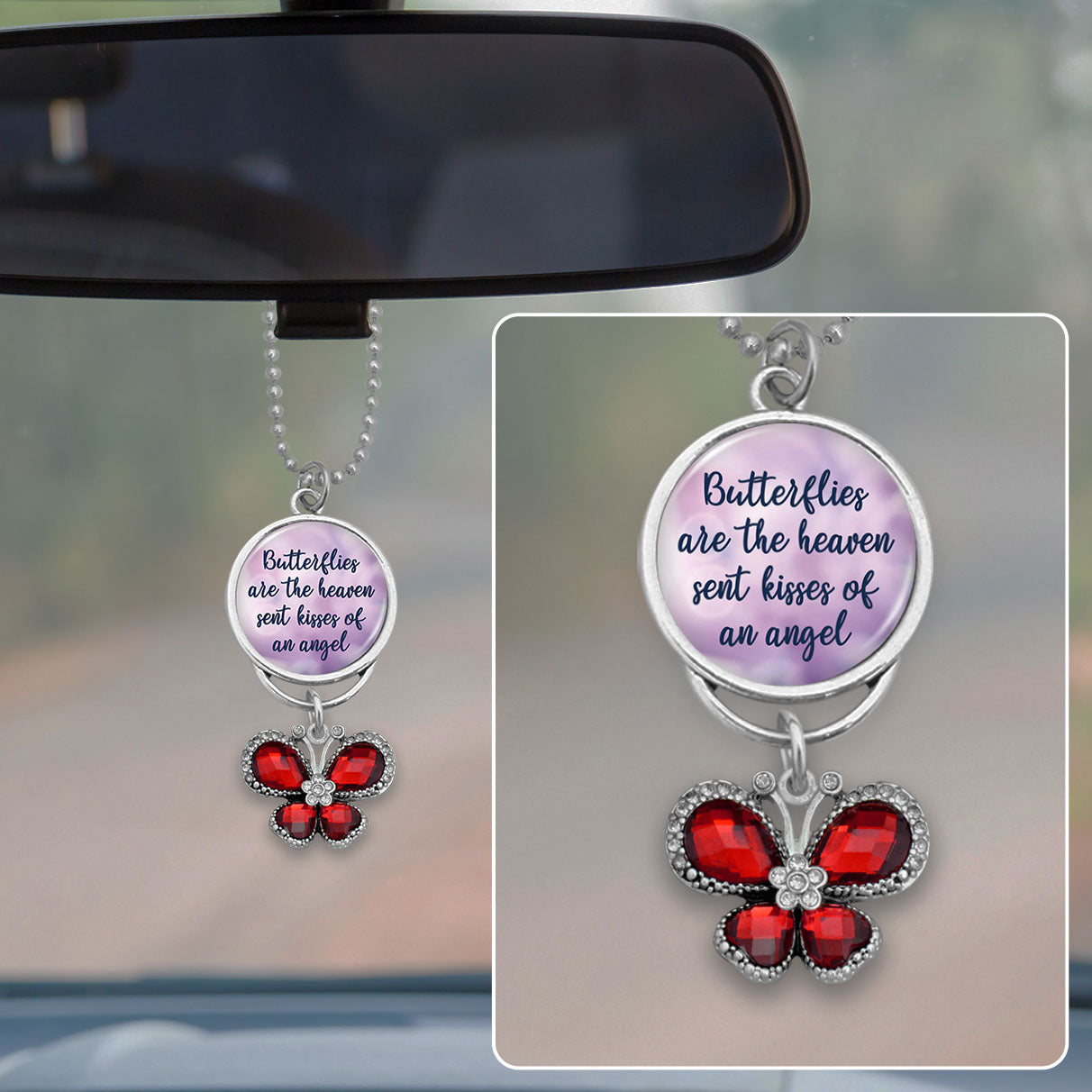 Butterflies Are The Heaven Sent Kisses Of An Angel Crystal Butterfly Rearview Mirror Charm