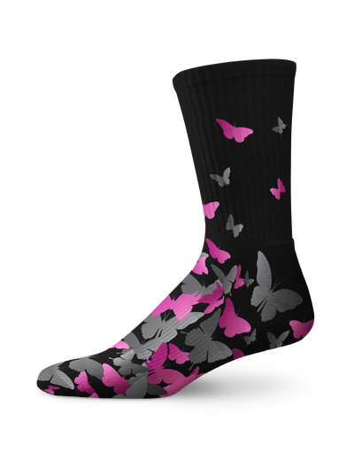 Pink & Silver Butterflies Crew Socks