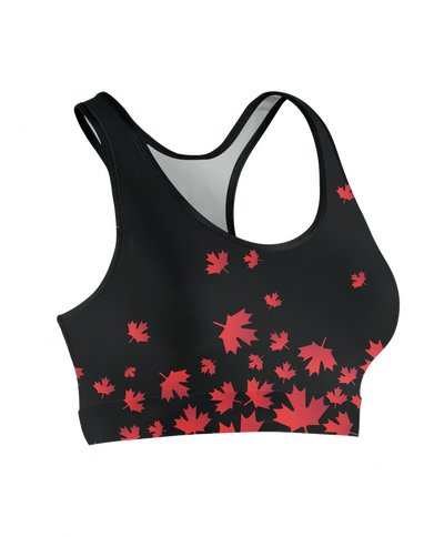 Flying Canadian Maple Leaves Sports Bra
