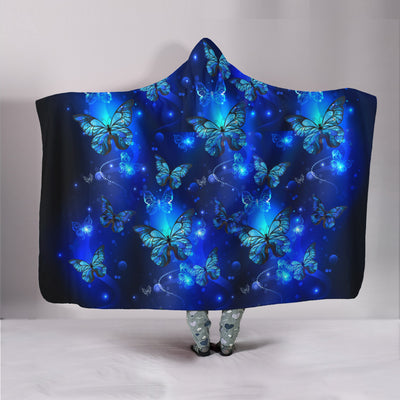 Glowing Blue Butterflies Hooded Blanket