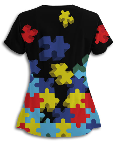 Autism Awareness Flying Puzzle Pieces Scrub Top