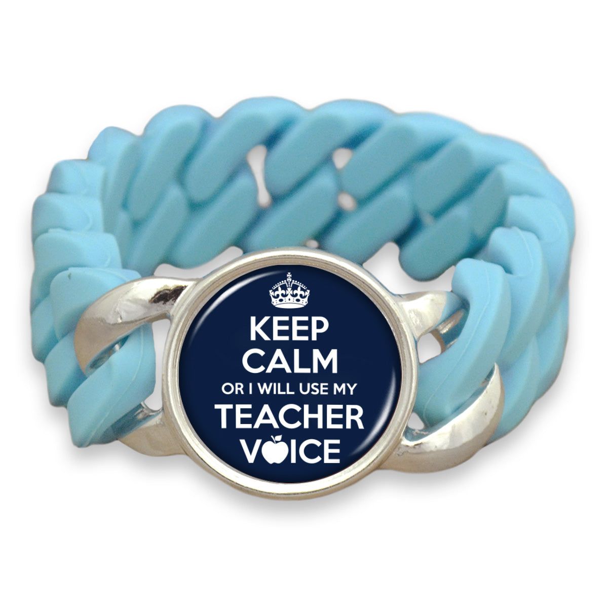 Keep Calm Or I Will Use My Teacher Voice Colored Silicone Stretch Bracelet