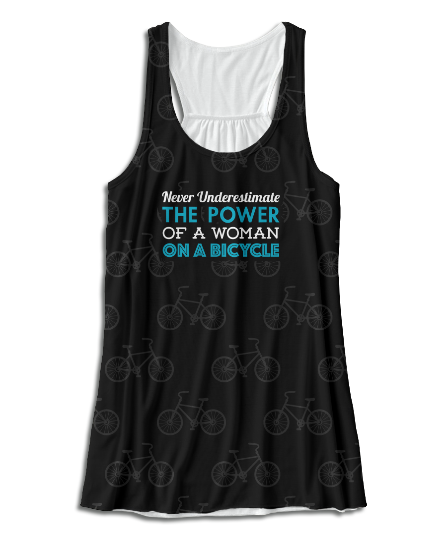 Never Underestimate The Power Of A Woman On A Bicycle Racerback Tank Top