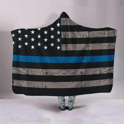 Thin Blue Line Police Hooded Blanket