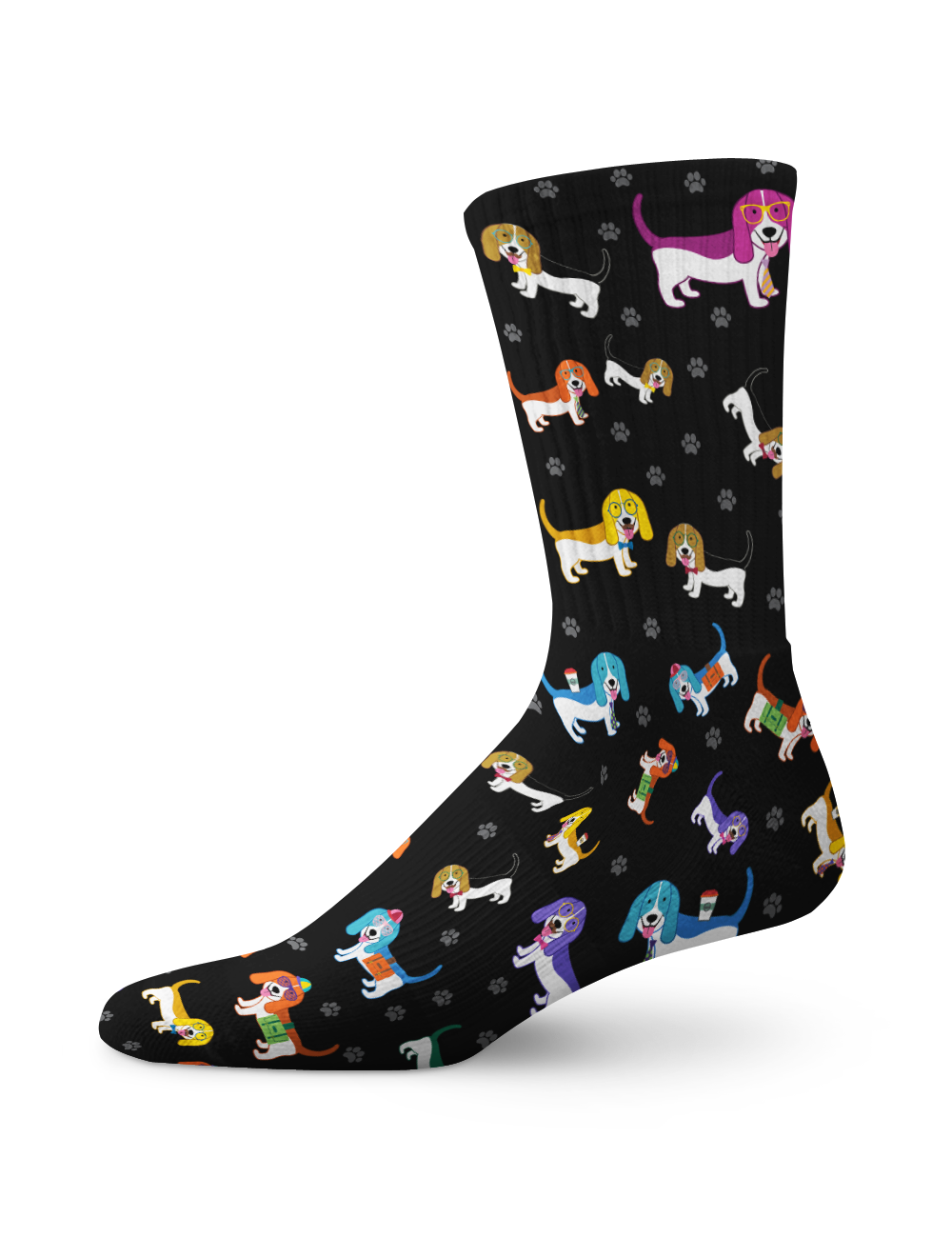 Colorful Basset Hound Crew Socks