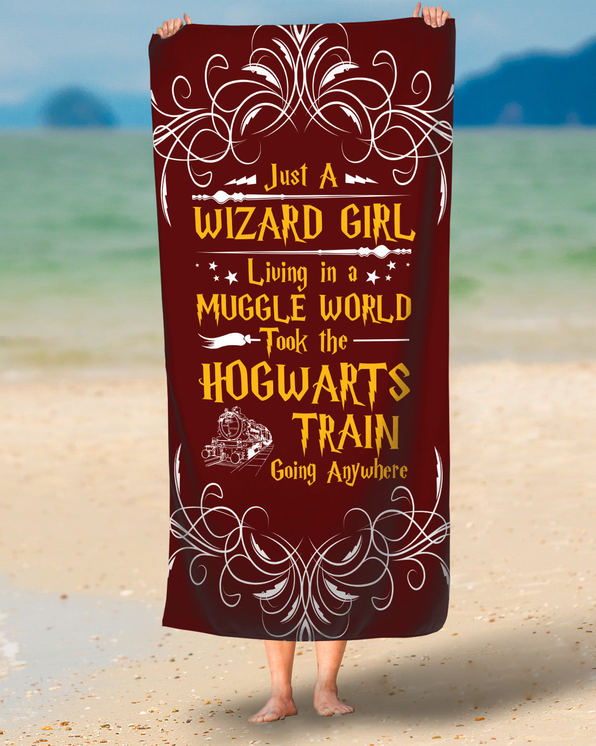 Just a Wizard Girl Living in a Muggle World Beach Towel