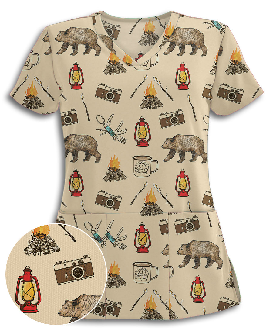 Camping Doodles Athletic Scrub Top