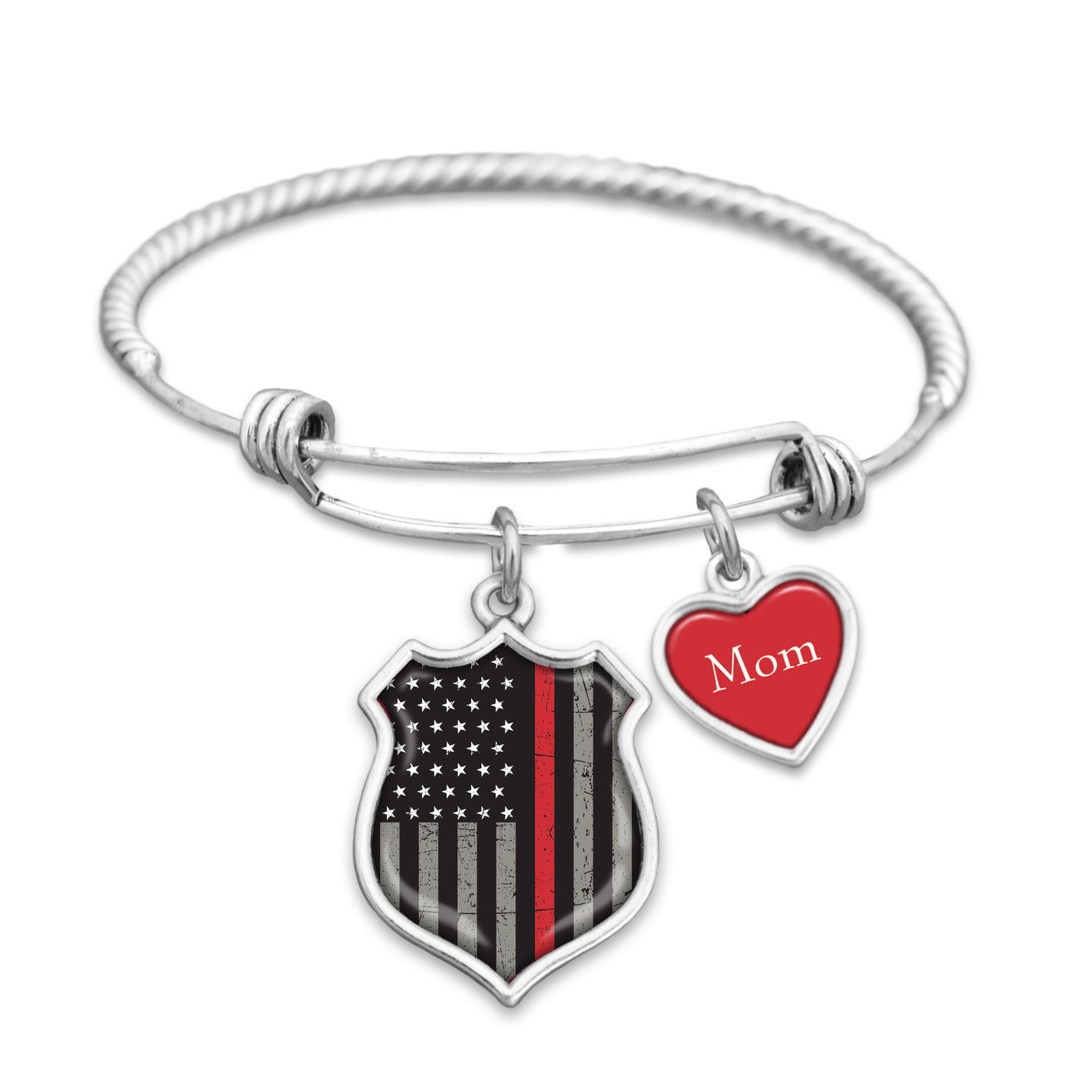 Thin Red Line Firefighter Personalized Charm Bracelet
