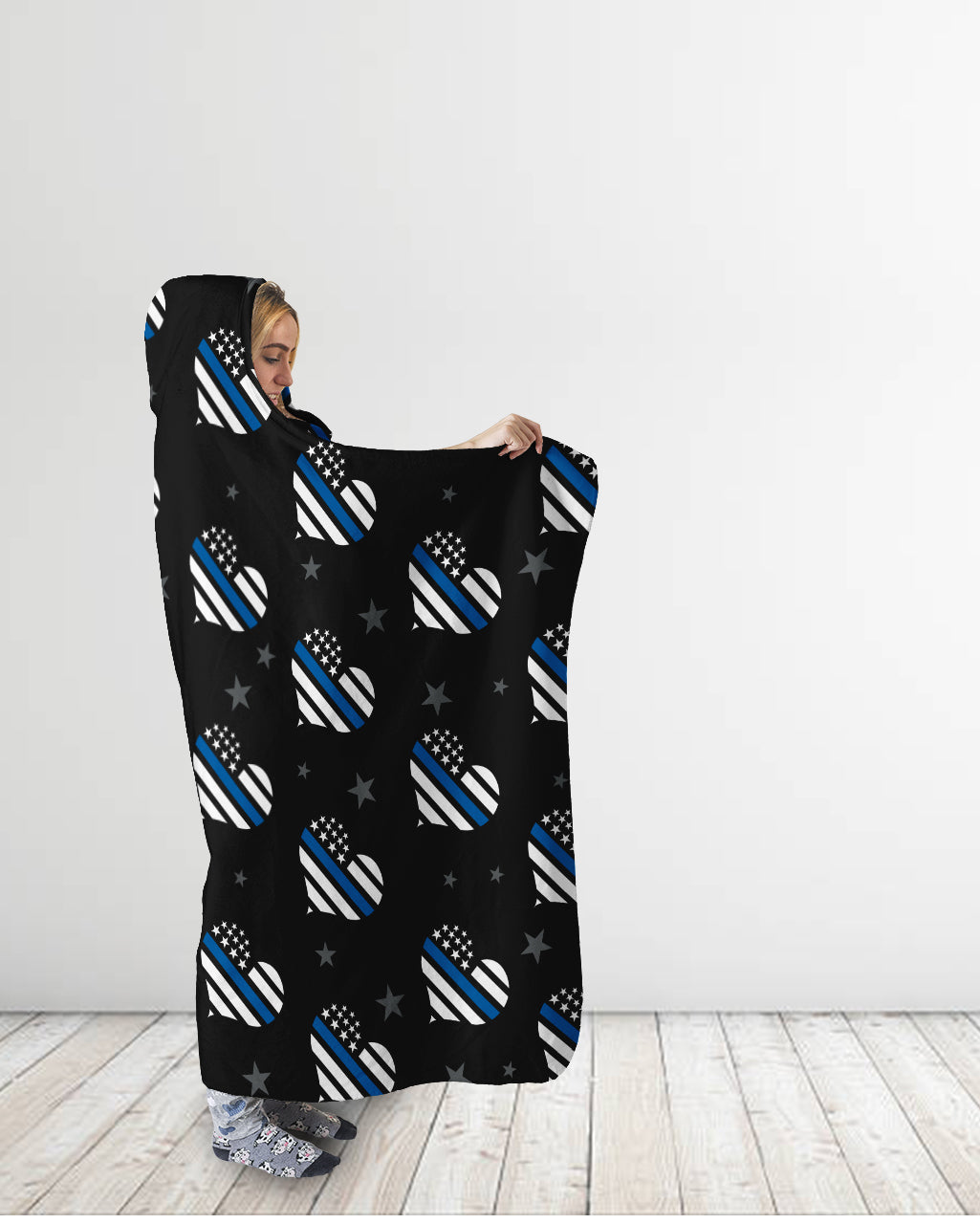Thin Blue Line Hearts Hooded Blanket