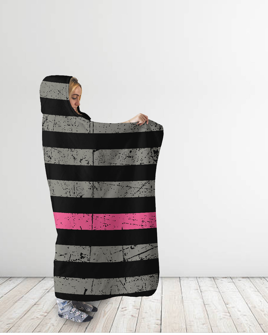 Thin Pink Line Breast Cancer Awareness Hooded Blanket