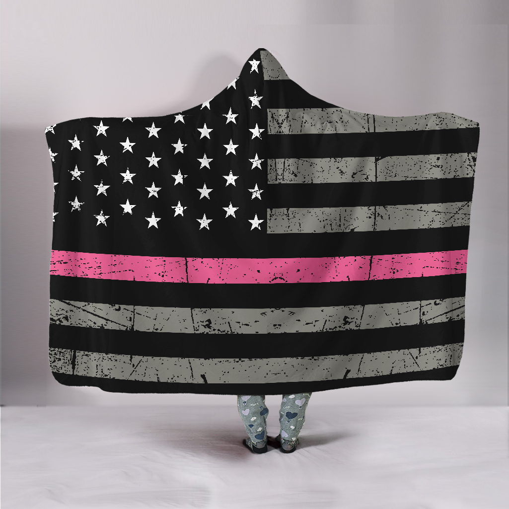 Thin Pink Line Breast Cancer Awareness Hooded Blanket