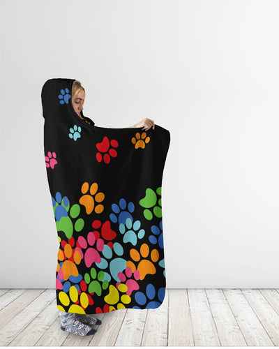 Colorful Flying Paw Prints Hooded Blanket