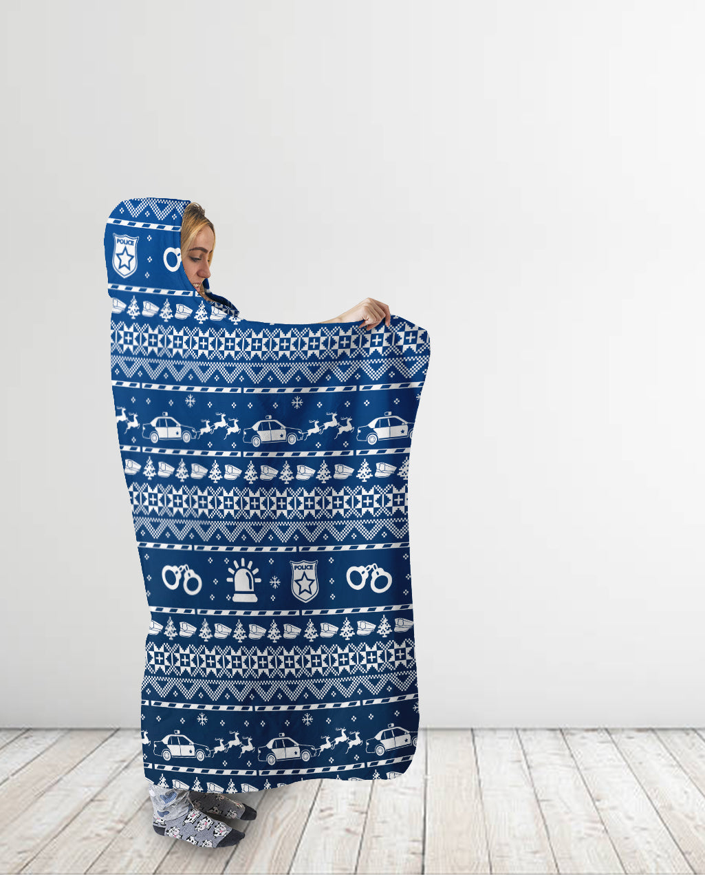 Blue Nordic Print Hooded Blanket