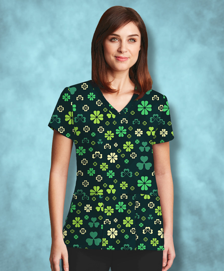 Lucky Clovers Athletic Scrub Top