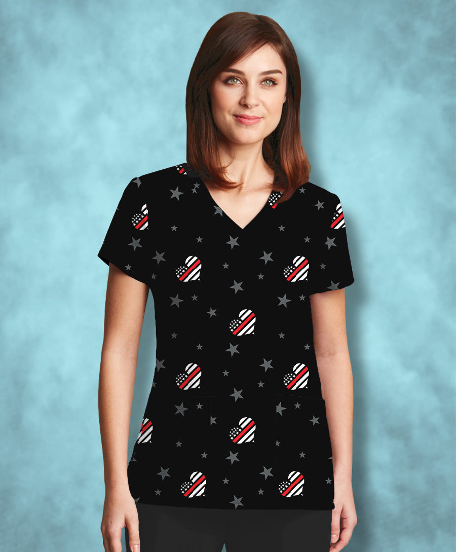 Thin Red Line Hearts Athletic Scrub Top