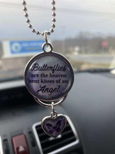 Butterflies Are The Heaven Sent Kisses Of An Angel Purple Watercolor Rearview Mirror Charm