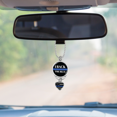 I Back The Blue Rearview Mirror Charm