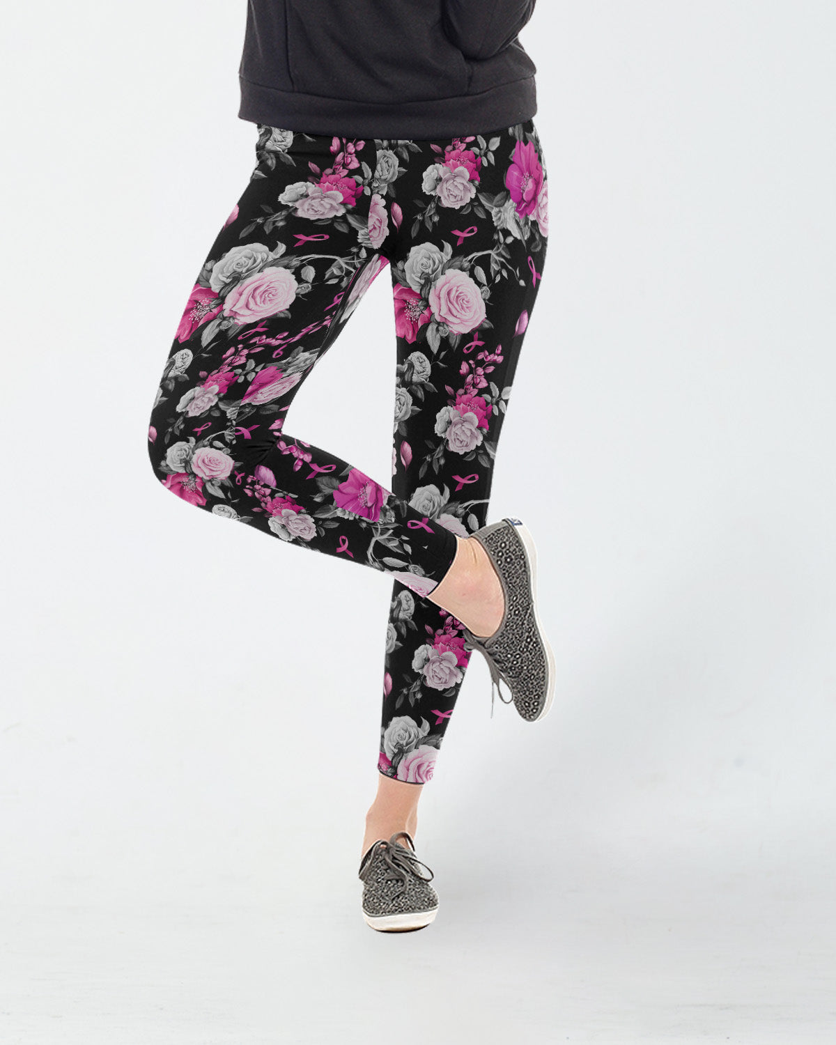 Roses And Breast Cancer Ribbons Leggings