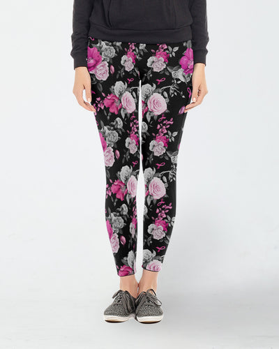 Roses And Breast Cancer Ribbons Leggings