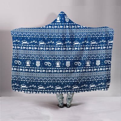 Blue Nordic Print Hooded Blanket