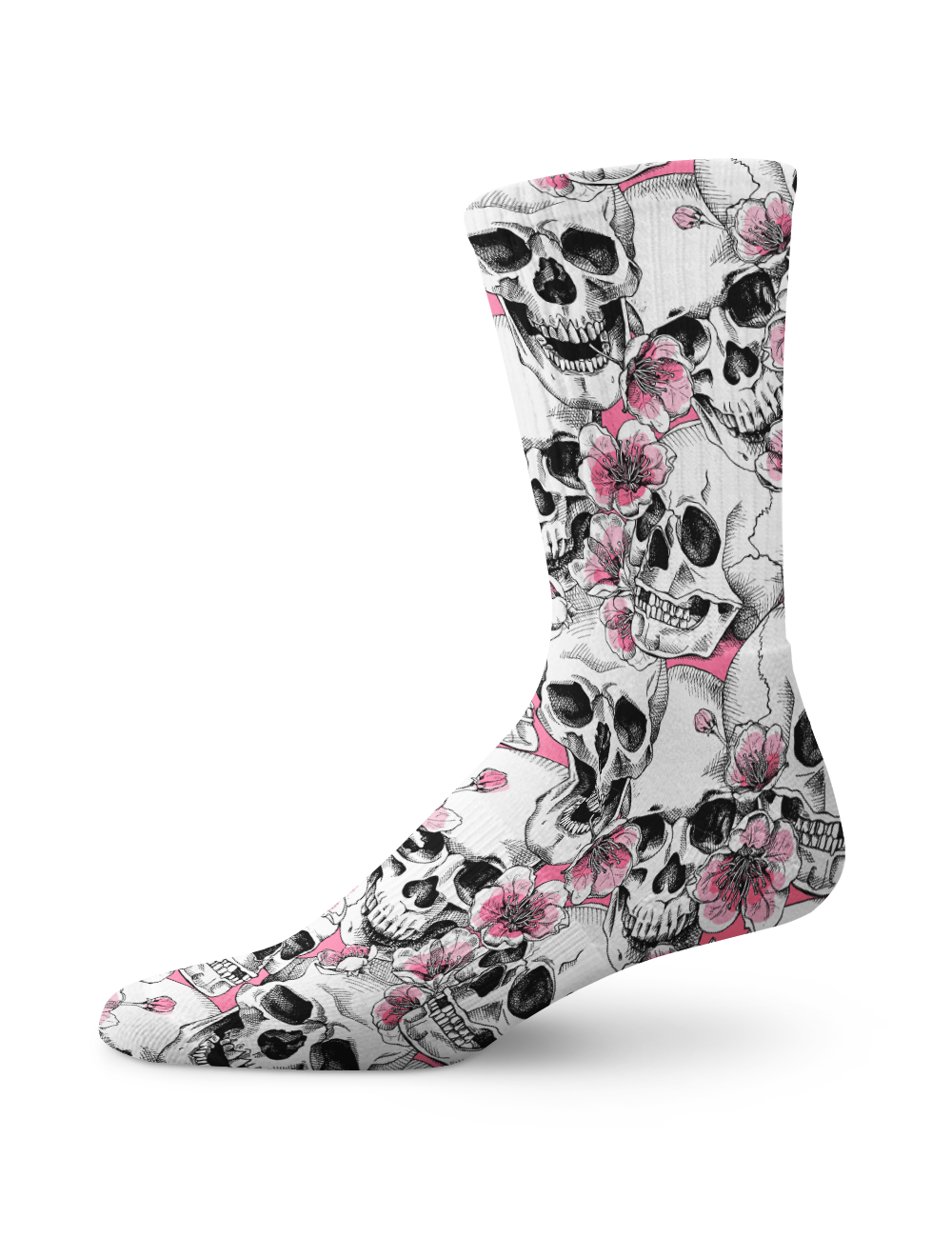 Pink Floral Skulls Crew Socks