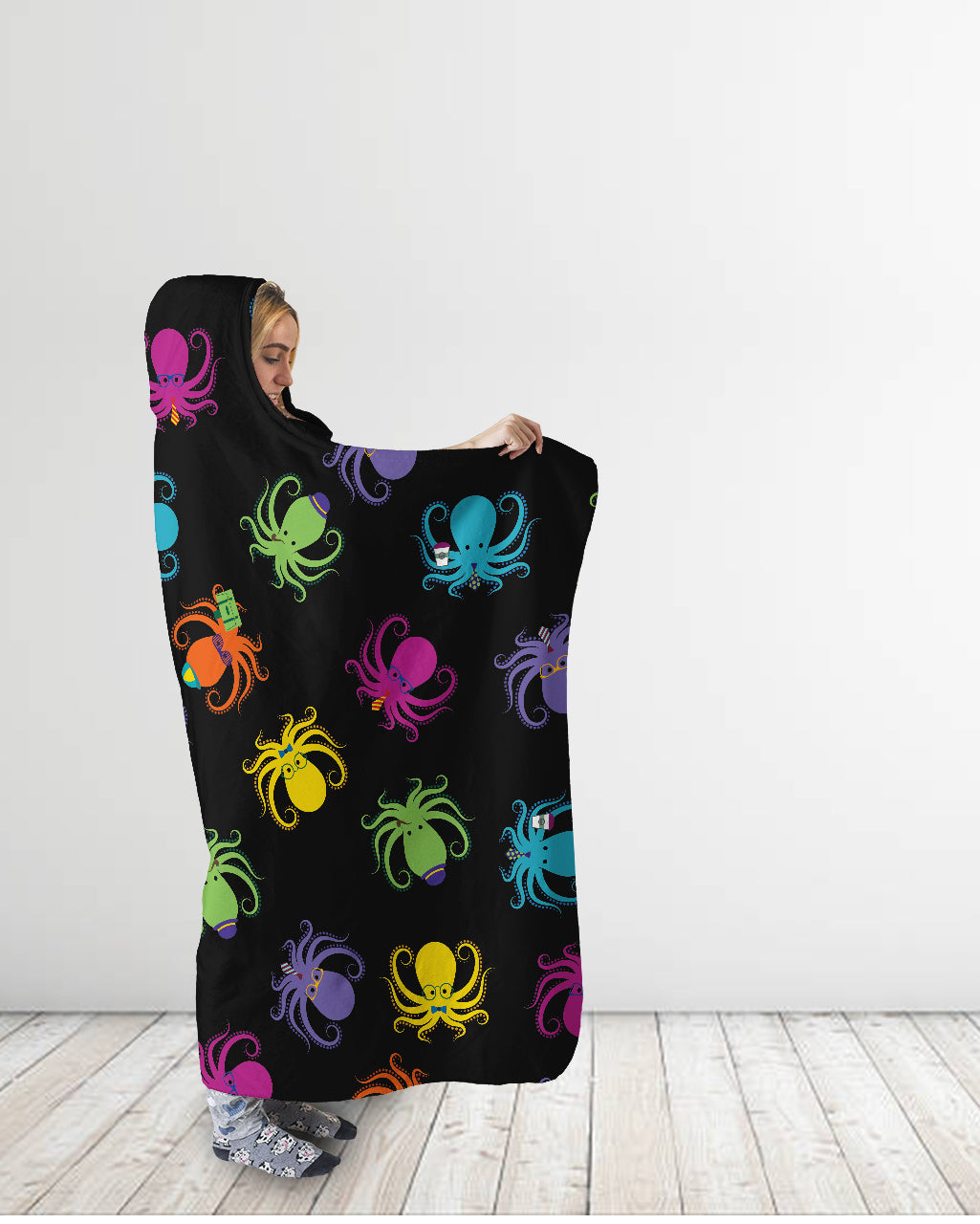 Colorful Octopus Hooded Blanket
