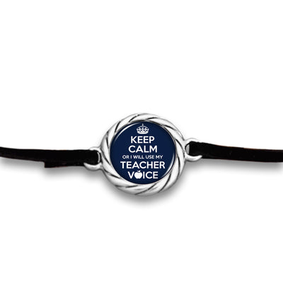 "Keep Calm Or I Will Use My Teacher Voice" Black Suede Choker Necklace