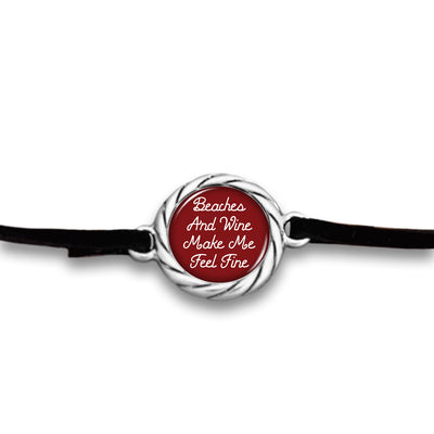"Beaches and Wine Make Me Feel Fine" Black Suede Choker Necklace