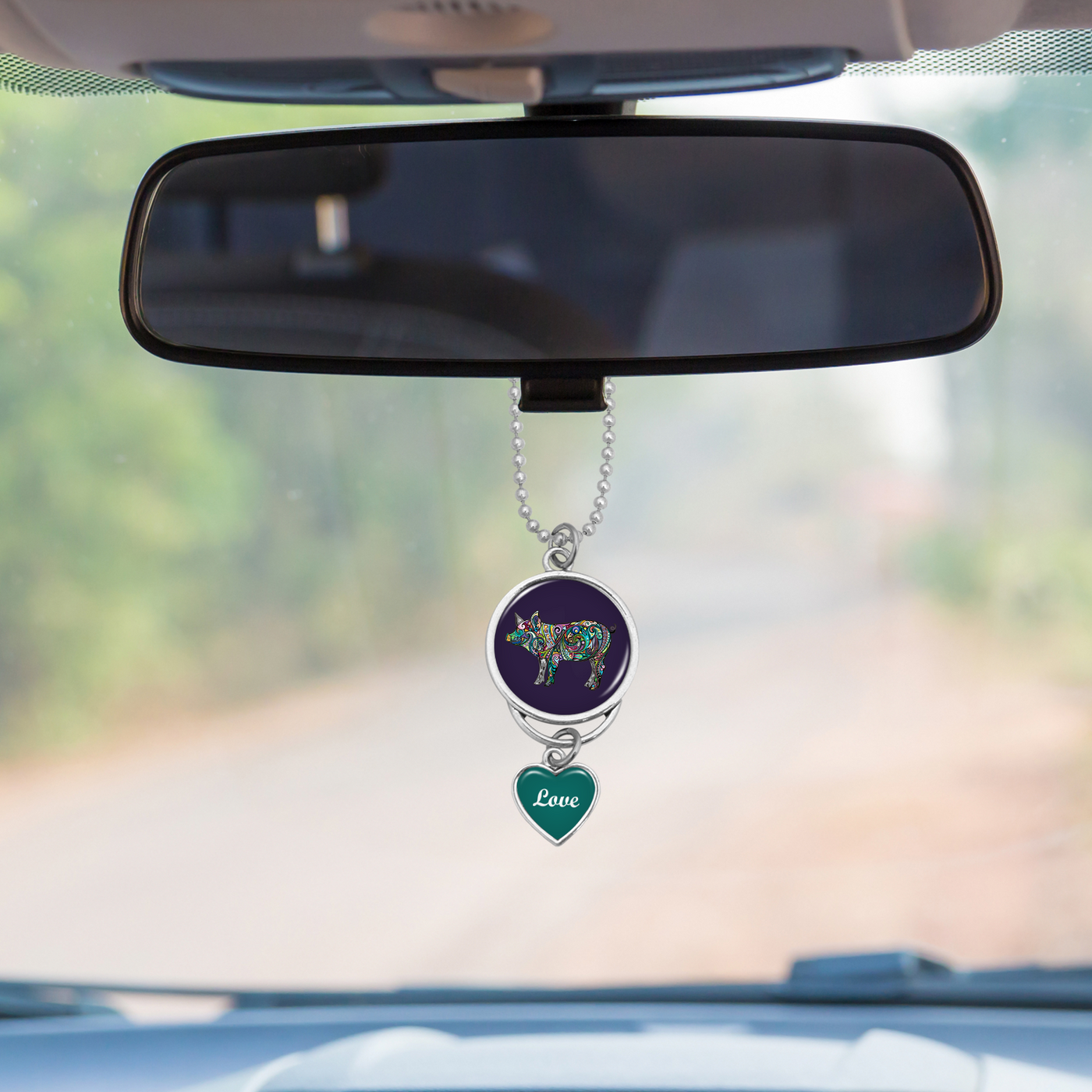 Pig Colorful Swirl Rearview Mirror Charm