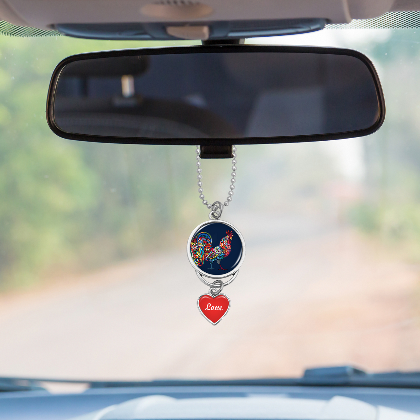 Rooster Colorful Swirl Rearview Mirror Charm