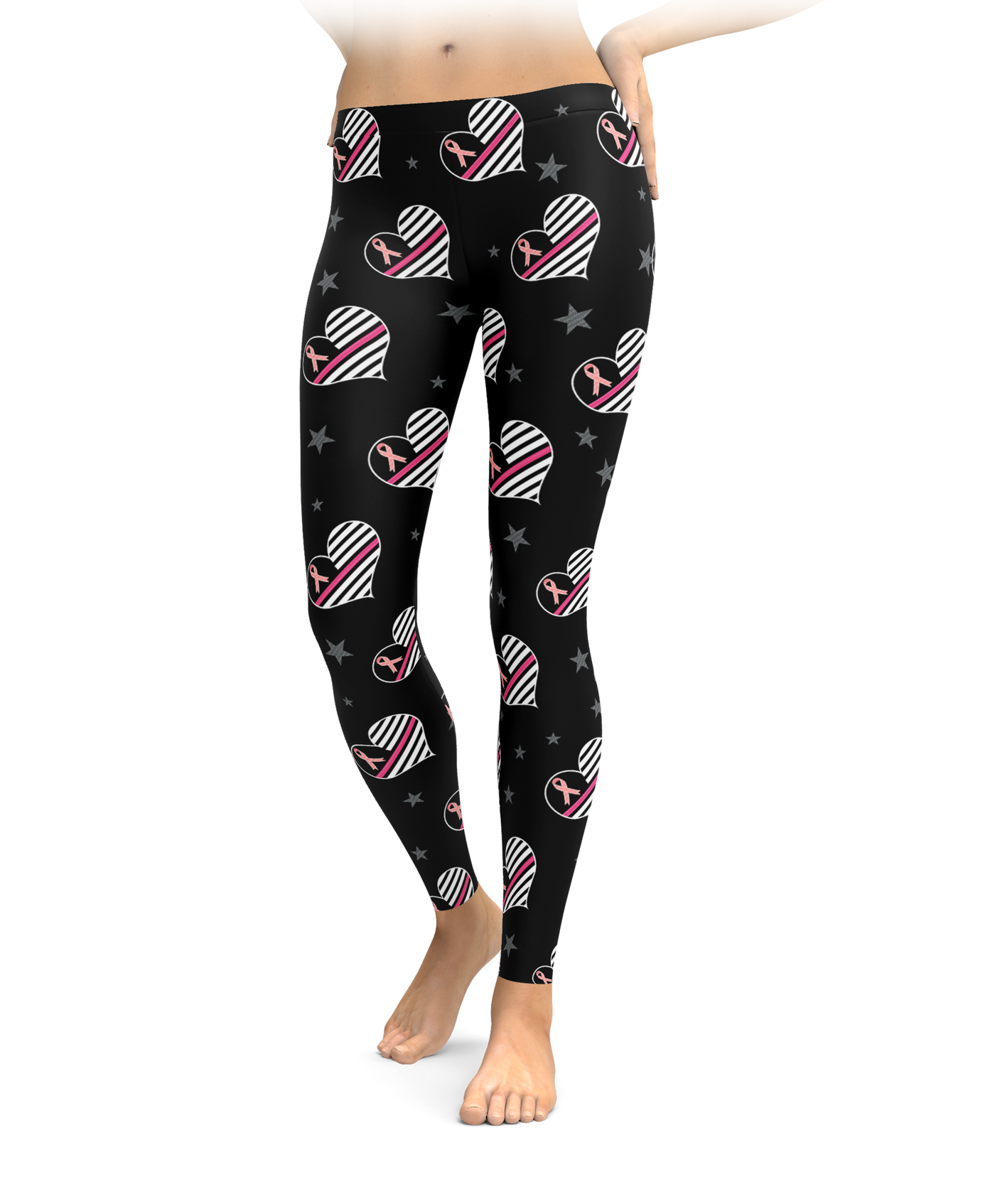 Thin Pink Line Heart Breast Cancer Awareness Leggings