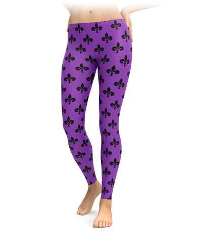 Purple & Black Fleur-De-Lis Leggings