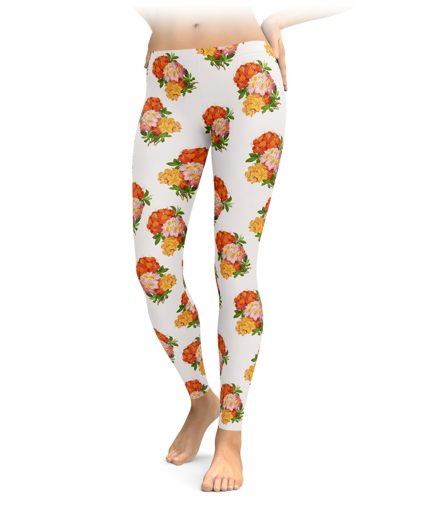 Orange Hibiscus Floral Leggings