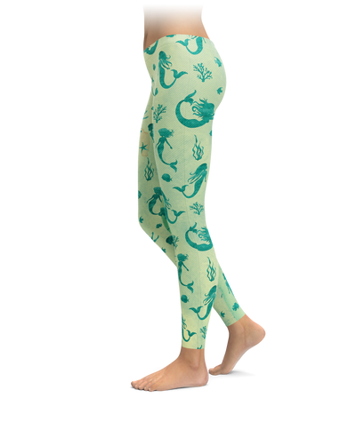 Green Watercolor Mermaid Leggings