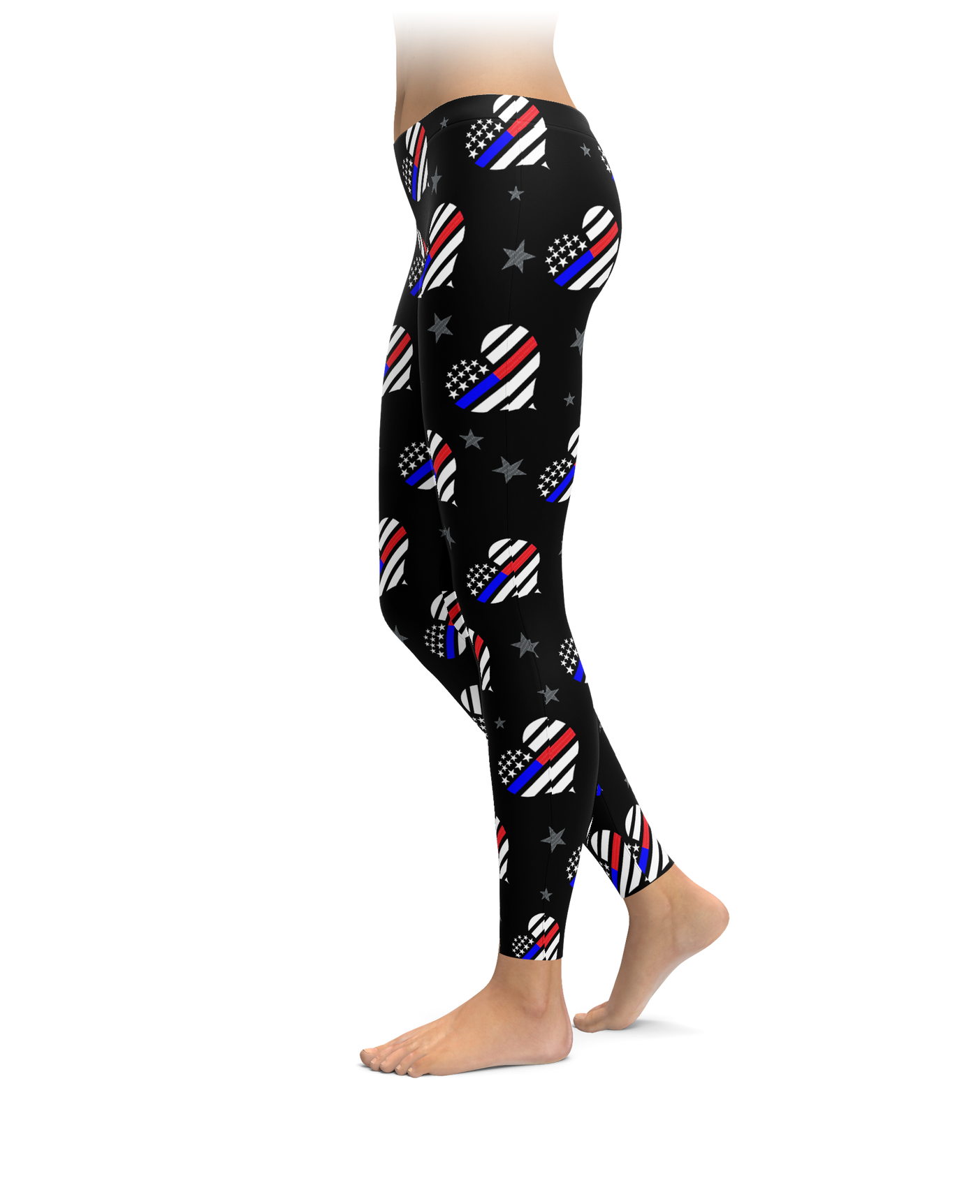Thin Blue & Red Line Hearts Leggings