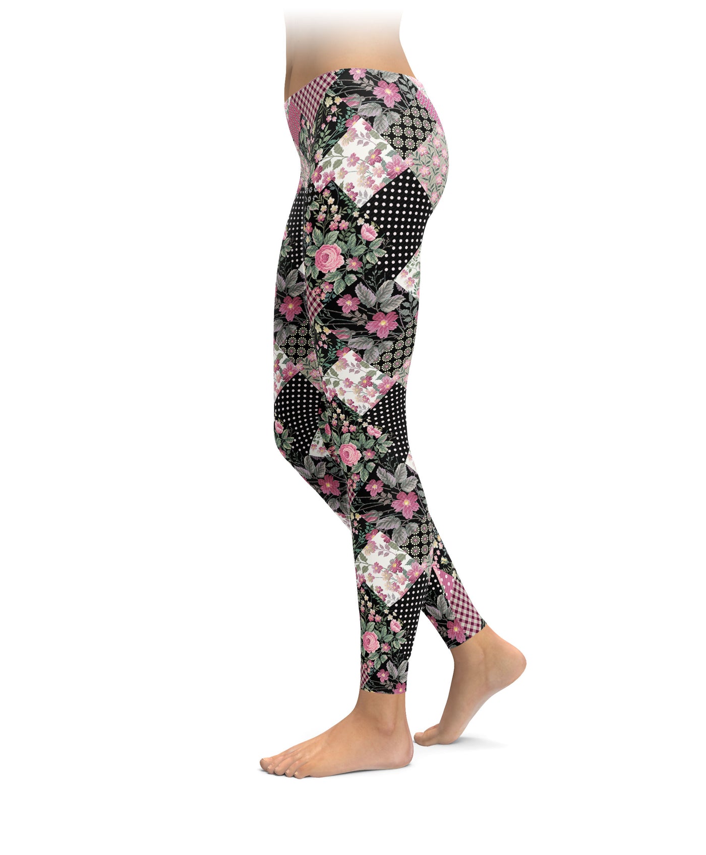 Pink Floral Quilt-Style Leggings