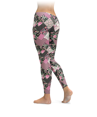 Pink Floral Quilt-Style Leggings