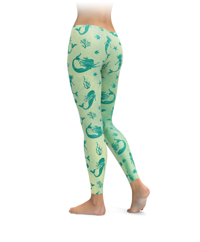 Green Watercolor Mermaid Leggings