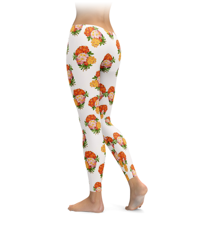 Orange Hibiscus Floral Leggings